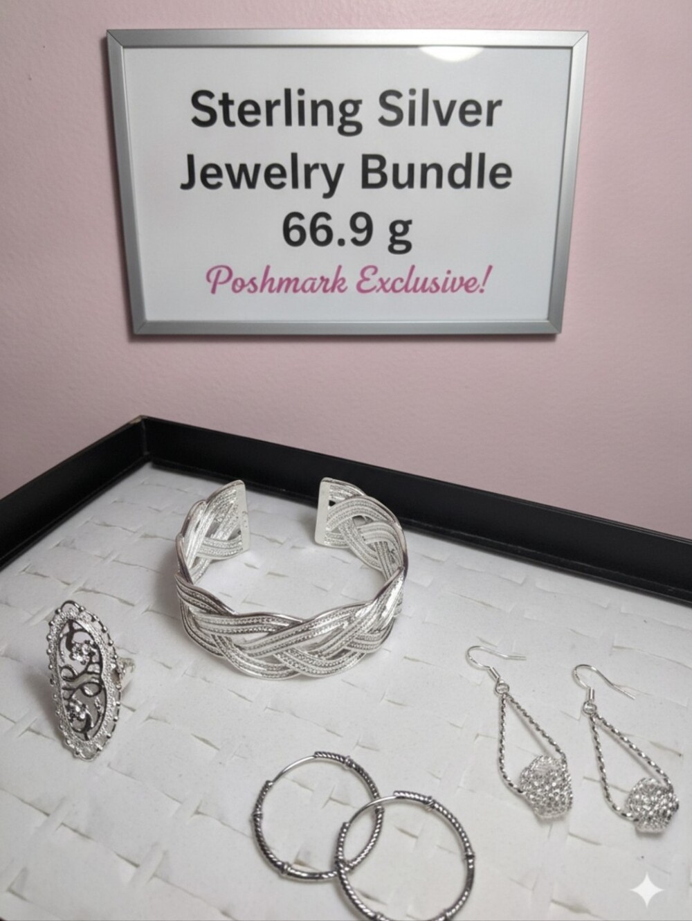 ✨ STUNNING 66g Solid 925 Sterling Silver Bundle - Braided Cuff & Filigree Set ✨